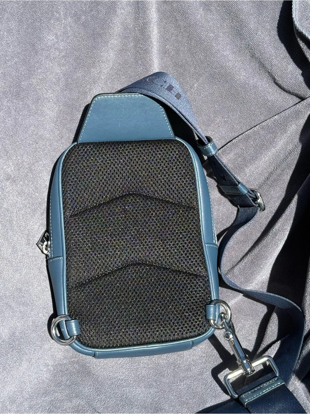 COACH Racer Sling Pack In Smooth Leather in Dark Denim Blue with Silver Hardware - Picture 7 of 14